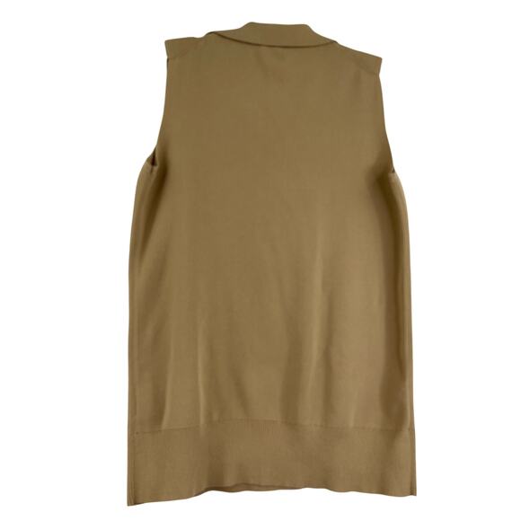 Lafayette 148 New York Tan Knit Sleeveless Blouse Half Zip Women's Sz Small - Picture 3 of 10